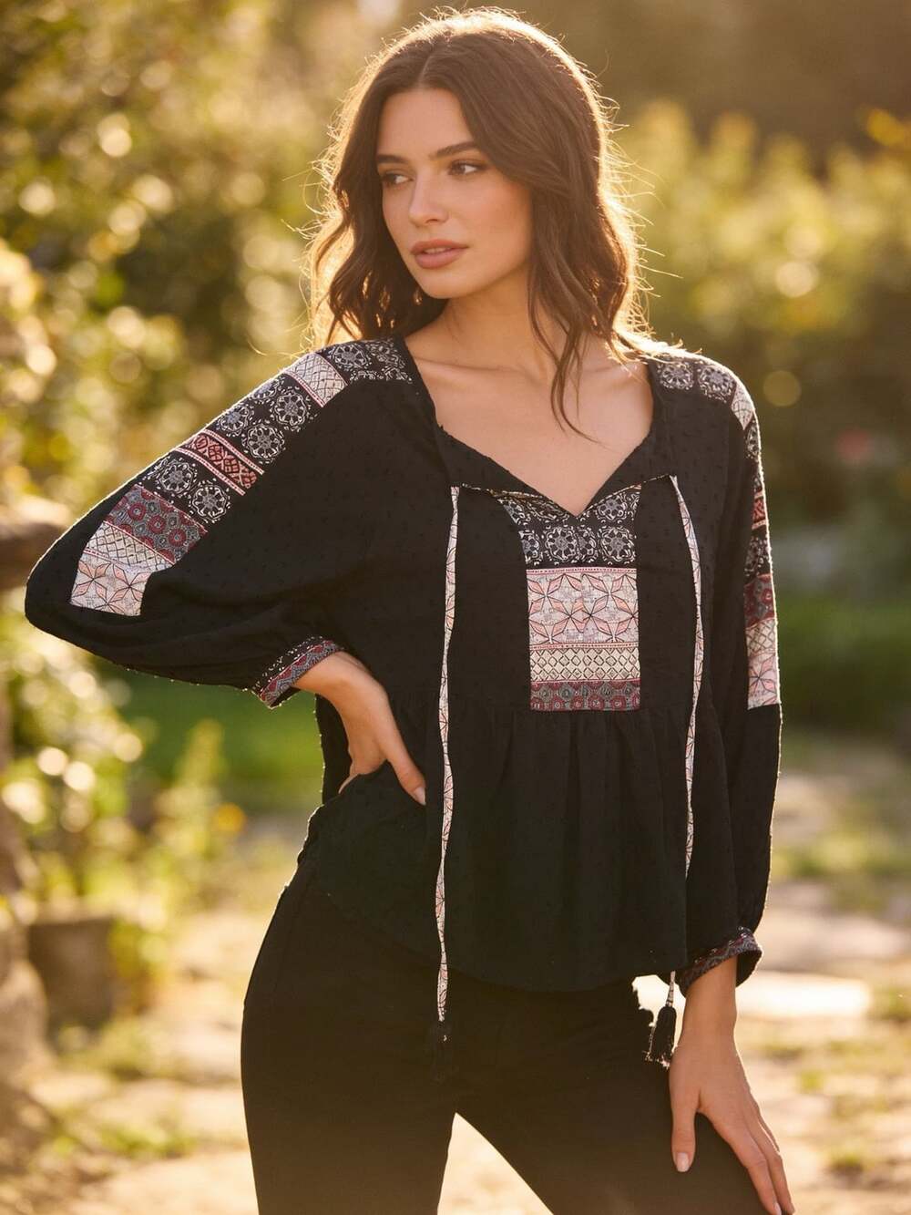 Blue Rain Peasant Blouse Size S Navy Blue Boho Long Sleeve